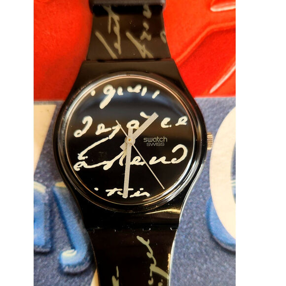 Swatch watch WHITE WRITING GB165 1995 Standard Gents Designed by Jennifer Morla - Picture 1 of 7